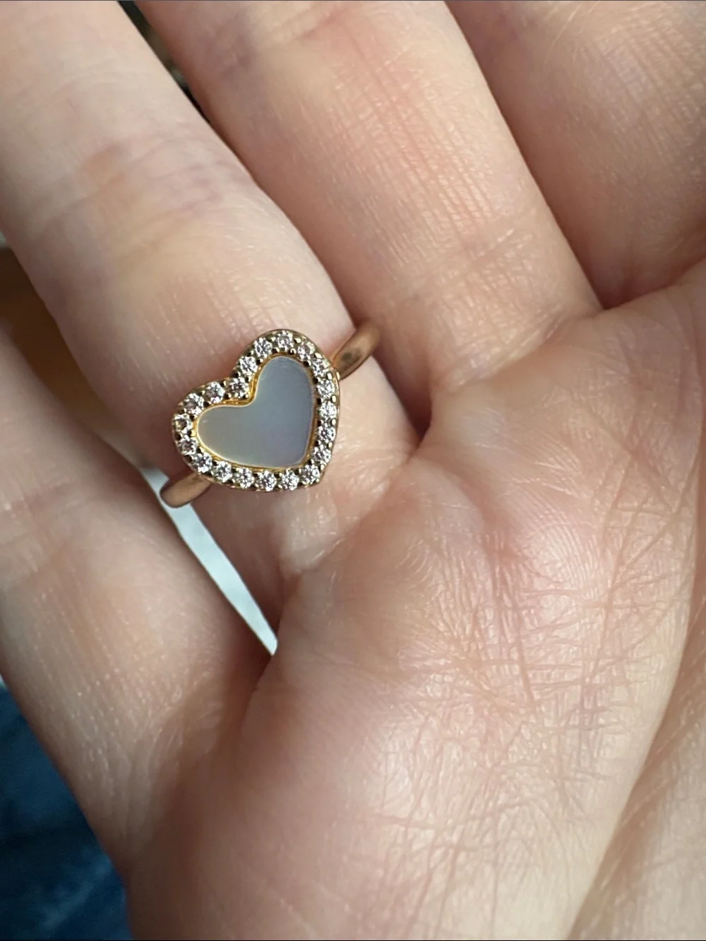 GP Gold Plated 925 Heart Mother-of-Pearl Ring with CZ Halo Size 7